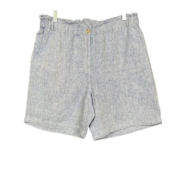 J. Jill Pants - J Jill Shorts Womens Large Blue Love Linen Elastic Waist High Rise Pockets